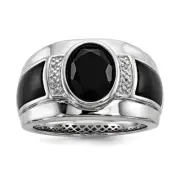 Sterling Silver Rhodium-plated Diamond and Onyx Men's Ring Size 9