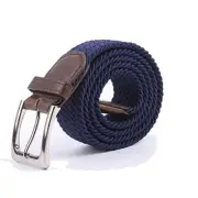 Canvas Elastic Fabric Woven Stretch Multicolored Braided Belts Large Navy Blue