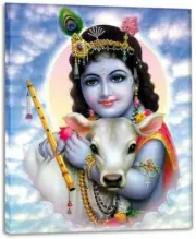KrishnaCulture Krishna with CV07SC Calf Canvas Art 15x18"