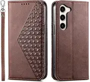 [LSPCASA] Samsung Galaxy S23 Fe 5G Case PU + TPU Material Diamond Pattern Stand Function Samsung S23 Fe Case with Card Slots Samsung Galaxy S23 Fe Case Brown