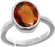 [RRVGEM] Natural Rashi Ratan 10.40 Carat Certified Natural Gomed Ring Ashtadhatu Brown Gemstone Rashi Ratna Adjustable Ring Silver Plated Ring by Lab - Certified for Men and Women, Silver Plated, Garnet
