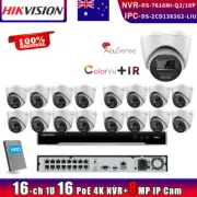 Hikvison 16CH NVR DS-2CD1383G2-LIU Acusense 4K 8MP colorVu IP Camera Systems Lot