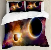 Outer Space Duvet Cover Set with Pillow Shams Planet Earth Stars Print