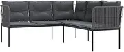 ** vidaXL Garden Sofa L-Shaped with Cushions Black Steel Textilene - Outdoor Patio Furniture - Comfortable Seating with Removable/Washable Covers - Durable and UV-Resistant
