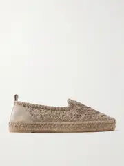 [Brunello Cucinelli] Brunello Cucinelli - Suede-trimmed Sequin-embellished Linen-blend Espadrilles - Light brown - IT40 IT 40 Brown