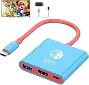 [ZONEY] Switch Dock for Nintendo Switch, TV Docking Station for Switch, Portable Switch TV Dock Adapter，USB C to HDMI Adapter Compatible Nintendo Switch/OLED/Steam Deck/MacBook Pro (Red & Blue)