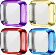 Case intended for Fitbit Versa 2, Full Cover Screen Protector Scratch-Resistant Electroplating TPU Accessories intended for Versa 2 Smart Watch (Red, Gold, Blue, Purple)