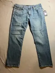 True Religion Geno Jeans Mens 38 Blue Denim Belted Pocketed Men 38X32