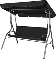 OGL Swing Chair 3 Seater Swing Canopy Waterproof Cover Swing Seat with Cushion & Canopy Garden Patio Furniture Black