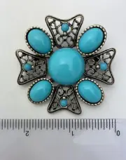 Signed Chico’s Vintage Lucite Faux Turquoise￼ Pin Brooch New Cross Silver