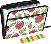 Quteprint 13 Pockets Expanding File Folder with Zipper Closure, Cute Strawberry Leaves Accordion File Folder with Sticky Labels, Letter Size A4 Papers Expandable File Document Organizer