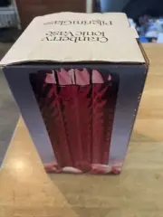Vintage Pilgrim Glass Cranberry Ionic Vase Ribbed Optic Scalloped Design NEW