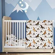 ARIGHTEX Horse 4 Piece Toddler Bedding Set with Cute Farm Animal - Includes Quilted Comforter, Fitted Sheet, Top Sheet, and Pillow Case for Girls Boys Bed