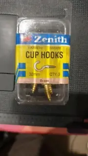 ZENITH UAX0210 CUP HOOKS BRASS PLATED 32mm X 3 PACK BC 9 310086 593909 B5M25