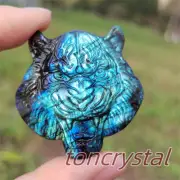1.7" Natural Labradorite Hand Carving Tiger Skull Quartz Crystal Skull Reiki 1pc