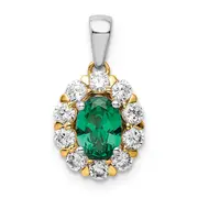 14k Two-Tone 1/2 Ct. Lab Grown Diamond VS/SI+ G+ and Lab Created Emerald Halo Pendant