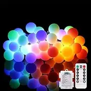 Globe String Lights Fairy Lights, 16.4ft 50LED String Lights with 8-Mode Remote Waterproof Indoor Outdoor Hanging Lights Decorative Christmas Lights for Party Patio Garden Wedding (16.4FT-Multicolor)