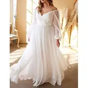 Beach Casual Simple Wedding Dresses A-Line Off Shoulder Long Sleeve Floor Length Chiffon Bridal Gowns With Pleats Solid Color 2025