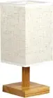 Bedside Table Lamp with Square Fabric Shade Solid Wood Base Brightness Adjustabl