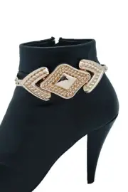 Women Gold Metal Chain Boot Bracelet Western Shoe Arrow Retro 80's Disco Style