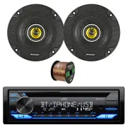 JVC KD-T720BT Single DIN USB Bluetooth CD Receiver, 2x 4" 150W Car Speaker, Wire