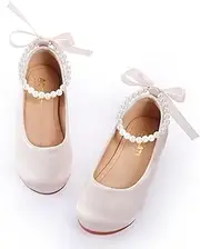 [KDVOG] Toddler Girls Dress Shoes Flower Girls Mary Jane Ballet Flats Decorative Pearls Lace-Up Ankle Strap Wedding Communion Princess Shoes