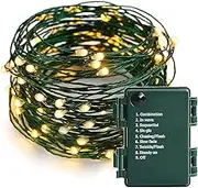 Battery Operated String Lights - 18FT 50 Micro LEDs Starry Lights Christmas Lights Fairy Lights Firefly Lights with Dark Green Copper Wire for Christmas Tree Wreath DIY Wedding, Waterproof, Warm White