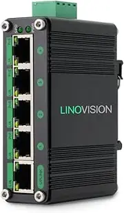 LINOVISION Industrial 5 Ports Gigabit Solar POE Switch with DC9V-54V to DC48V Voltage Booster,4 x IEEE802.3af/at 30W POE Ports @120W, IP40, Compact POE Power for Solar Power/RV Truck/VoIP Systems
