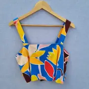 MISTER ZIMI Top Sz 10 Loud Floral Crop Top Summer square neck multicoloured NEW