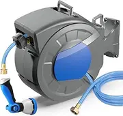 Retractable Garden Hose Reel 1/2 Inch x 100 ft, Super Heavy Duty, Any Length Lock, Slow Return System, Wall Mounted