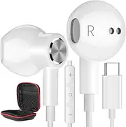 USB C Headphones, Type C Earphones for Samsung Galaxy S20 S21 S22 S23 S24 FE Ultra Apple iPhone 15 Pro Max iPad Magnetic Wired Earbuds Microphone for Android Google Pixel 8 8A 7 7A 6A 6 OnePlus White