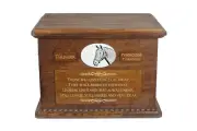 Danish Warmblood wooden urn with a standing statuette Art-Dog