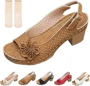 [Generic] Buckled Square Heel Sandals for Women Dressy, Womens Peep Toe Slingback Low Chunky Heeled Dress Sandals Wedge Shoes