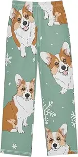 [ZZXXB] Corgi Snowflake Boys Long Pants Soft Trousers Elastic Waist Kids Lounge Bottoms with Pockets S-XL