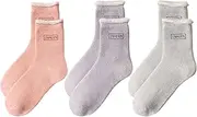 [HTTDSLF] 3 Pairs Thermal Socks for Women, Women Fluffy Socks, Womens Wool Thermals Socks, Thick Warm Socks, Knitting Ladies Socks Winter Cute Embroidery, Pink, Gray and Purple, 4-8