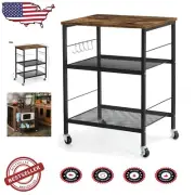 Elegant 3-Tier Rolling Kitchen Cart - Versatile Storage on Wheels, 90 Pounds Max