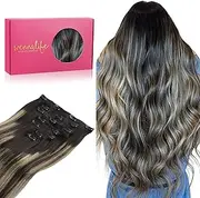 WENNALIFE Clip in Human Hair Extensions, 40cm 16 Inch 120g 7pcs Balayage Natural Black to Light Blonde Hair Extensions Clip in Human Hair Remy Clip in Hair Extensions Real Human Hair Double Weft