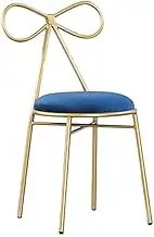 Blue Bow Backrest Makeup Chair for Girl Bedroom Dressing Table Metal Dining Lounge Chair for Living Room Decoration.