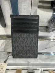 Michael Kors MK Signature Top Zip Card Case Coin Pouch Card Holder Wallet Black