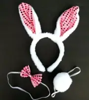 White Bunny Rabbit Halloween Accessory Headband Bowtie Tail Costume Dress Up