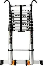Aluminium Extension Ladder with Stabilizer Bar and Hook Pulley Portable & Stable Telescoping Ladder Retractable Ladder for Home/Outdoor