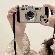 for iPhone 14 ProMax 13 12 11 Pro Max X XR XS Max 7 8 Plus Lanyard Camera Shockproof Cover 3D Retro Camera Case,White,for iPhone 12