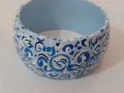 Blue Chinese Pottery Style Wooden Bangle Bracelet Handpainted by Marina Gershman