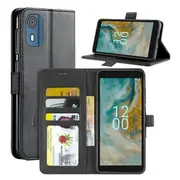For Nokia C02 SupRShield Wallet Leather Card Holder Flip Protective Shockproof Case Cover (Black)