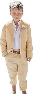 [optkeat] Boys Linen Suit Summer Slim Fit 2 Pieces Kids Light Weight Linen Suit Jacket Vest Pant