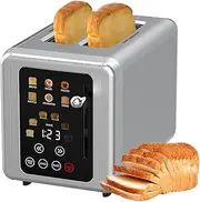 6 in 1 Touchscreen Smart Toaster, Stainless Steel Toasters with 6 Bread Types and 6 Shade Settings, Defrosting Function, Digital Timer, Extra-Wide Slots, 2-Slices Toaster for Home Kitchen