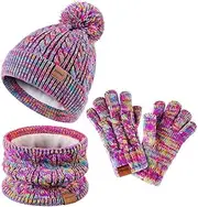 [ZUPPAD] Kids Winter Hat Gloves Scarf Set,Girls Toddler Children Hats Beanie with Pom Knit Neck Warmer Gaiter Mittens Fleece Lined Set