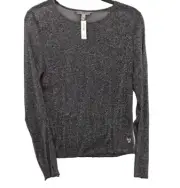 Victorias Secret Top Womens Extra Small Black Sparkle Sheer Mesh Long Sleeve