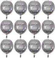 12PCS 22 Inch Disco Laser Ball Balloon 4D Large Silver Inflatable Sphere Hangable Self-Sealing Aluminum Foil Metallic Mirror Balloon for Dance Party Birthday Wedding Baby Shower Decorations