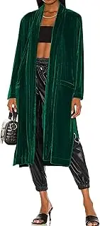 [R.Vivimos] Women's Long Cardigans Fall Velvet Long Sleeve Open Front Side Slit Loose Casual Jackets Duster Coat with Pockets